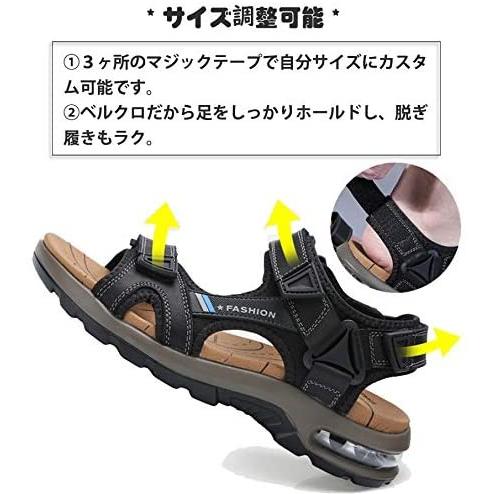 Nonopo スポーツサンダル メンズ サンダル エアクッション アウトドア 大きいサイズ 本革 オフィス ビーチサンダル ベルクロ 滑り止 Apaproduction Fr