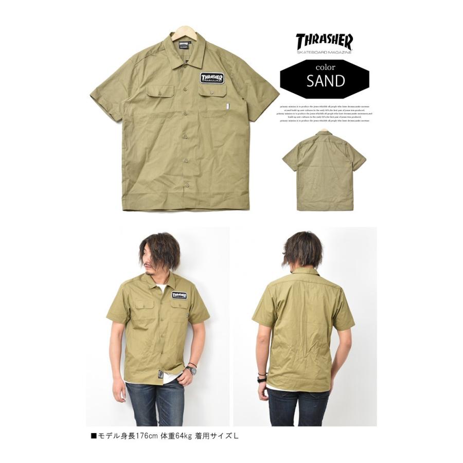 SALE セール THRASHER スラッシャー ワッペン付き 半袖 ワークシャツ メンズ レディース ユニセックス 半袖シャツ ワッペンシャツ TH5179｜rexone｜04