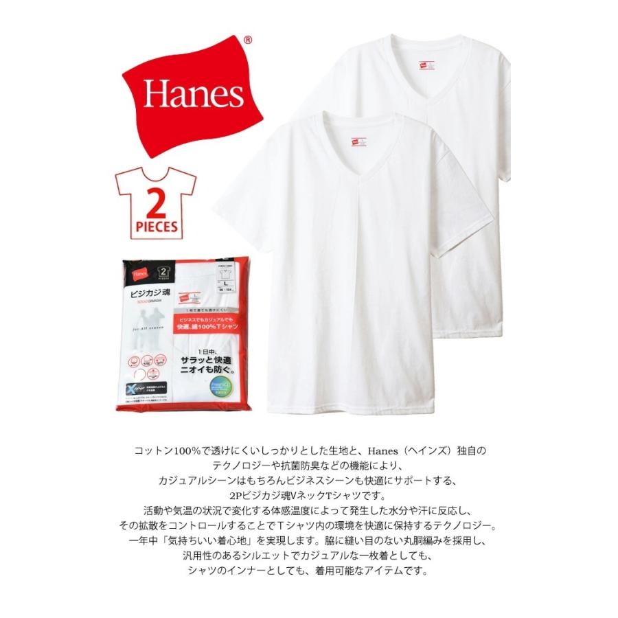大きいサイズ 3L 4L HANES ヘインズ ビジカジ魂 2P Vネック 半袖Tシャツ 抗菌防臭 綿100% パックTシャツ 半T インナー メンズ 肌着 2枚セット HM1ER702K | Hanes | 01