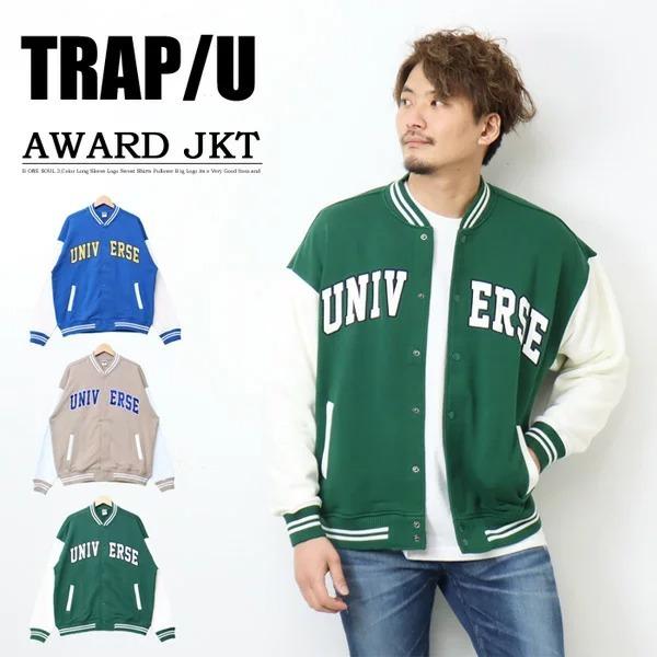 TRAP/U（トラップユー） スタジャン 裏毛スウェット スタジアムジャケット ビッグシルエット ドロップショルダー ユニセックス 送料無料 12-10439