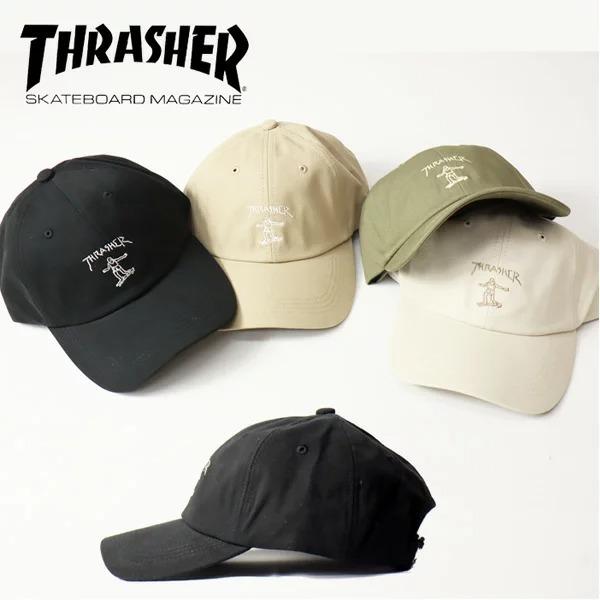THRASHER スラッシャー マークゴンザレス ロゴ刺繍 ローキャップ ベースボールキャップ 帽子 22TH-C02｜rexone