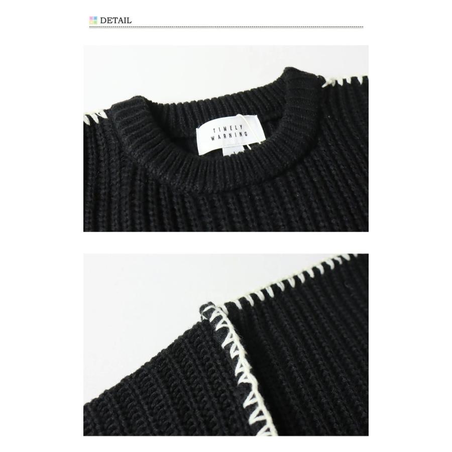 TIMELY WARNING Timely Warning ブランケットステッチ クルー