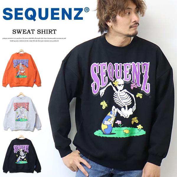 SEQUENZ シークエンズ スケルトン スケーター スウェットシャツ トレーナー 裏起毛 メンズ レディース ユニセックス ビッグシルエット 送料無料 23370007 | 