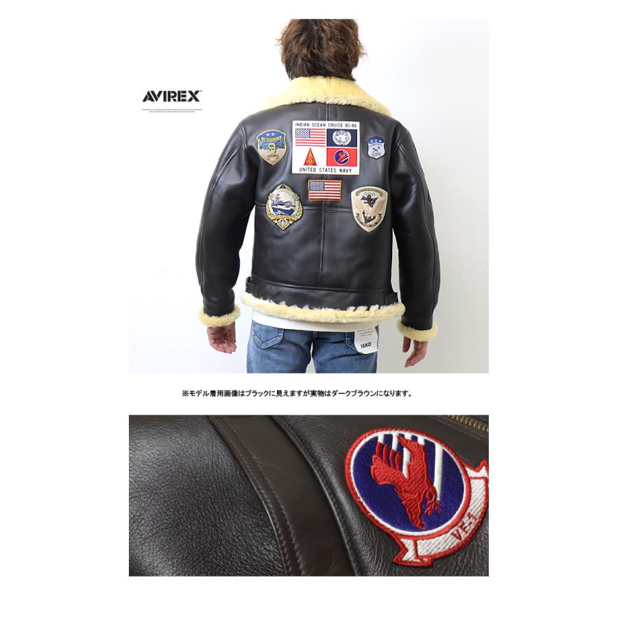 AVIREX アヴィレックス リアルムートン B-3ジャケット TOP GUN アウター トップガン メンズ ボア レザー 革ジャン ワッペン 刺繍 アビレックス 6111040｜rexone｜09