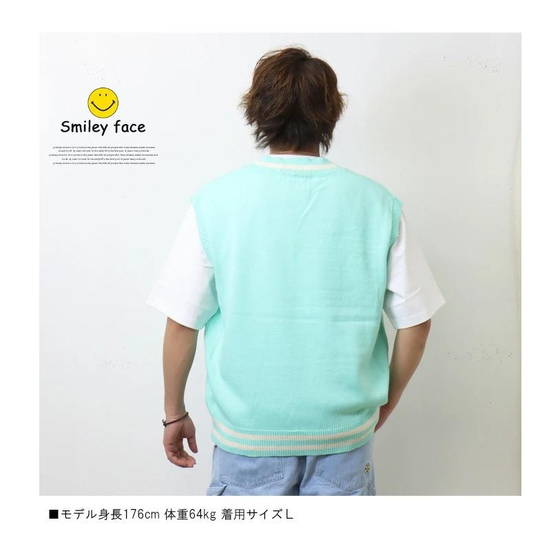 ジュベ 21ss SMILY FACE ベスト セール】【SMILEY FACE】ワッペンスマイルニットベスト/メンズ