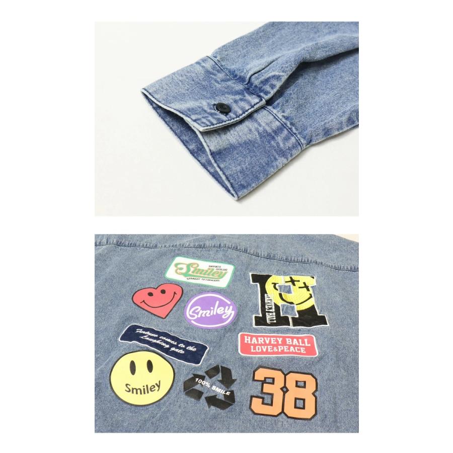 SMILEY FACE スマイリーフェイス ワッペン プリント 長袖 デニム SMILEY FACE スマイリーフェイス ワッペン プリント 長袖 デニム