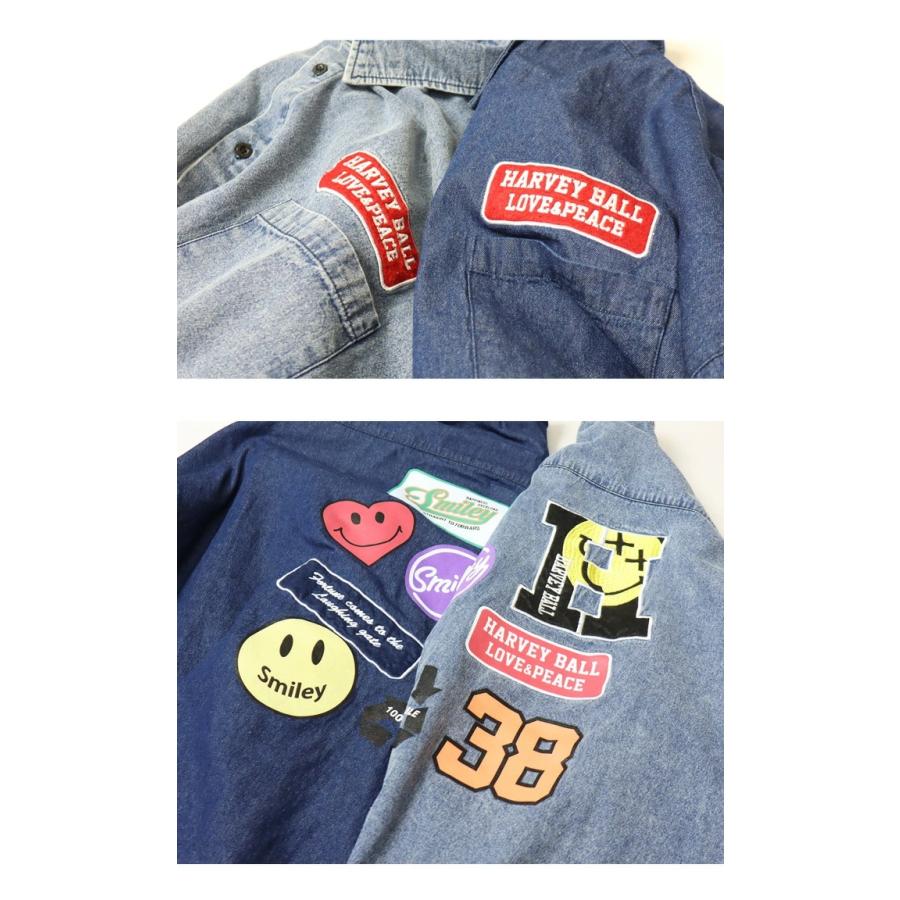 SMILEY FACE スマイリーフェイス ワッペン プリント 長袖 デニム SMILEY FACE スマイリーフェイス ワッペン プリント 長袖 デニム