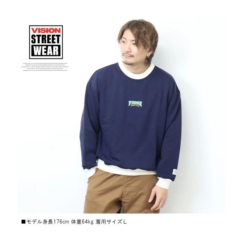 VISION STREET WEAR ビジョンストリートウェアー スケボー刺繍 リンガー スウェットシャツ 裏毛 トレーナー ユニセックス 送料無料 3305010｜rexone｜07