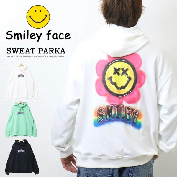 SMILEY FACE スマイリーフェイス フラワースマイル スウェットパーカー ビッグシルエット 裏毛 ユニセックス ニコちゃん プルパーカー 送料無料 113406 | SMILEY FACE