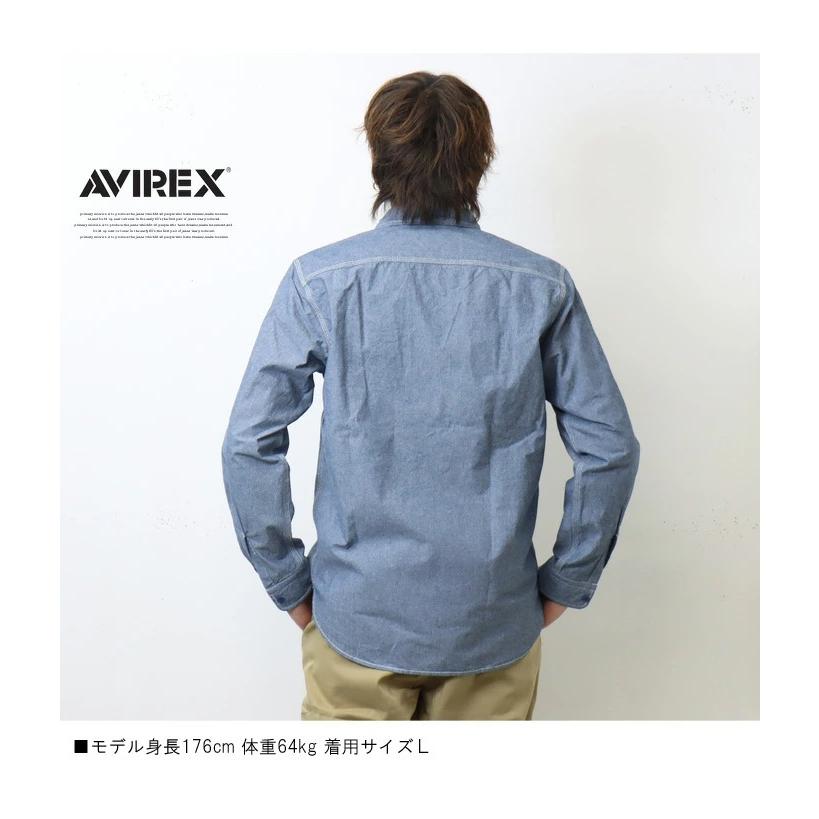 AVIREX アヴィレックス 長袖 シャンブレーシャツ ワークシャツ メンズ トップス 長袖シャツ 無地 定番 アビレックス 送料無料 783-3920003｜rexone｜08