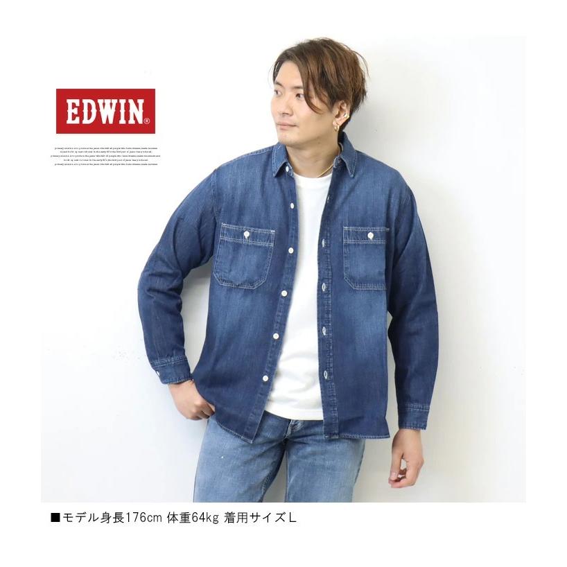 大きいサイズ EDWIN エドウィン デニム ワークシャツ デニムシャツ 長袖シャツ メンズ デニシャツ 送料無料 ET2138｜rexone｜07