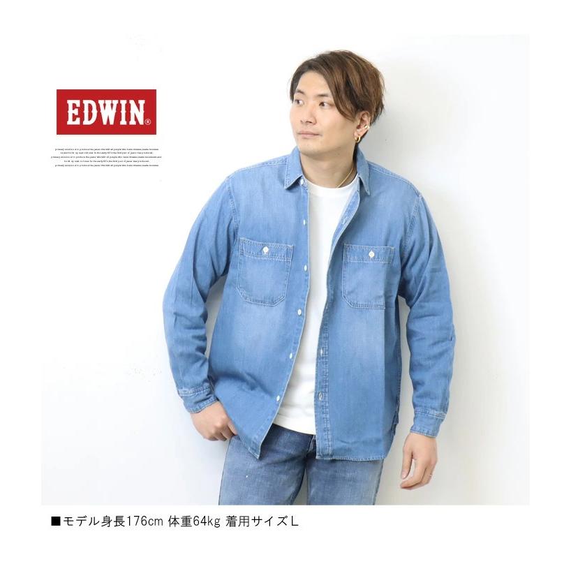 大きいサイズ EDWIN エドウィン デニム ワークシャツ デニムシャツ 長袖シャツ メンズ デニシャツ 送料無料 ET2138｜rexone｜10