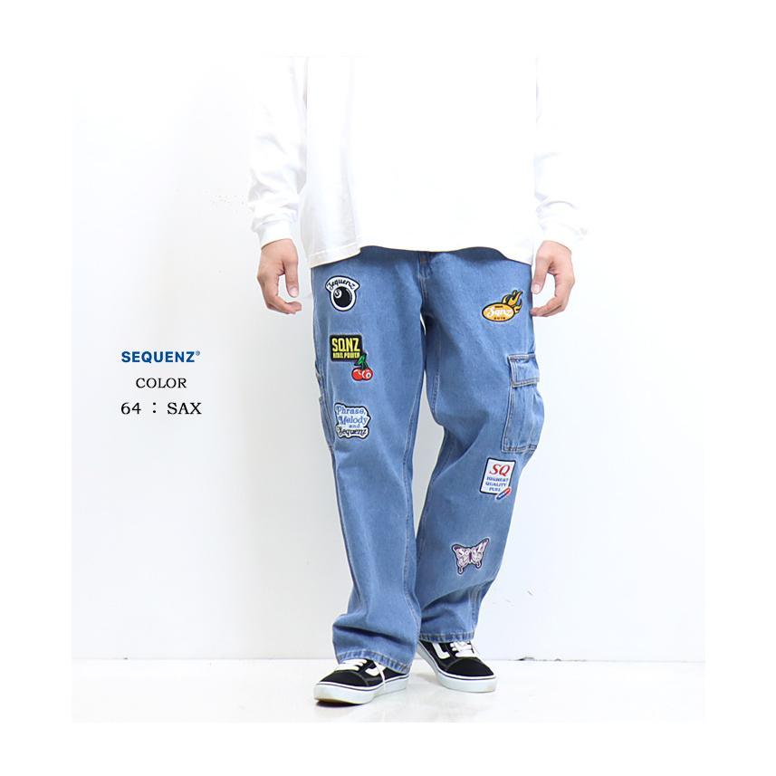 SEQUENZ シークエンズ ワッペン 刺繍 ルーズ デニムパンツ 方カーゴ  