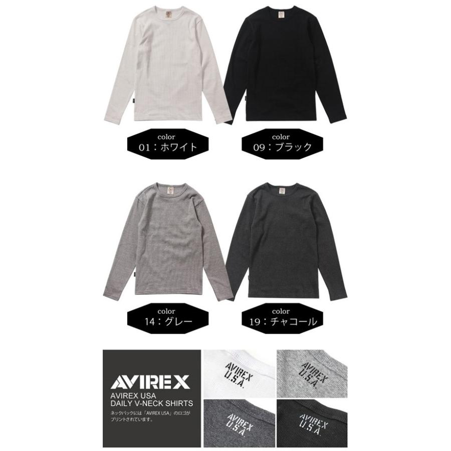 アビレックス/AVIREX リブ素材 クルーネック 長袖Tシャツ 無地 メンズ ロンT 長Ｔ カットソー 丸首 617395 6153481｜rexone｜04