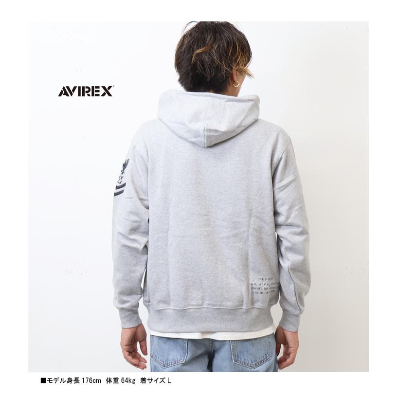 AVIREX アヴィレックス ナバル プリント 刺繍 スウェットパーカー プルパーカー 裏毛 フーディ メンズ アビレックス 送料無料 783-3931008｜rexone｜07