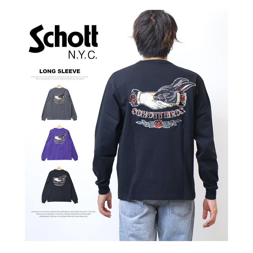 Schott ショット シェイクハンドバニー刺繍 長袖Tシャツ ロンT 長T メンズ 送料無料 782-3230014｜rexone｜02