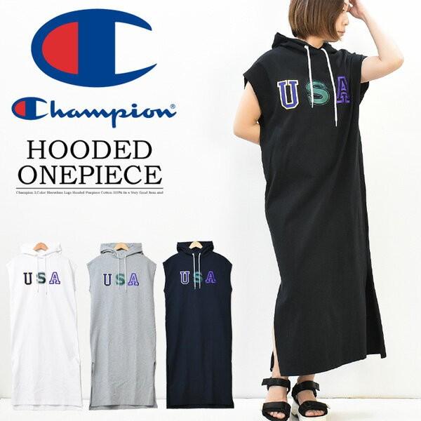 セール Champion チャンピオン レディース フード付き ノースリーブ ワンピース アップリケ ロング丈 フーデッド スリーブレス Tシャツ Cw R311 Rex One 通販 Yahoo ショッピング