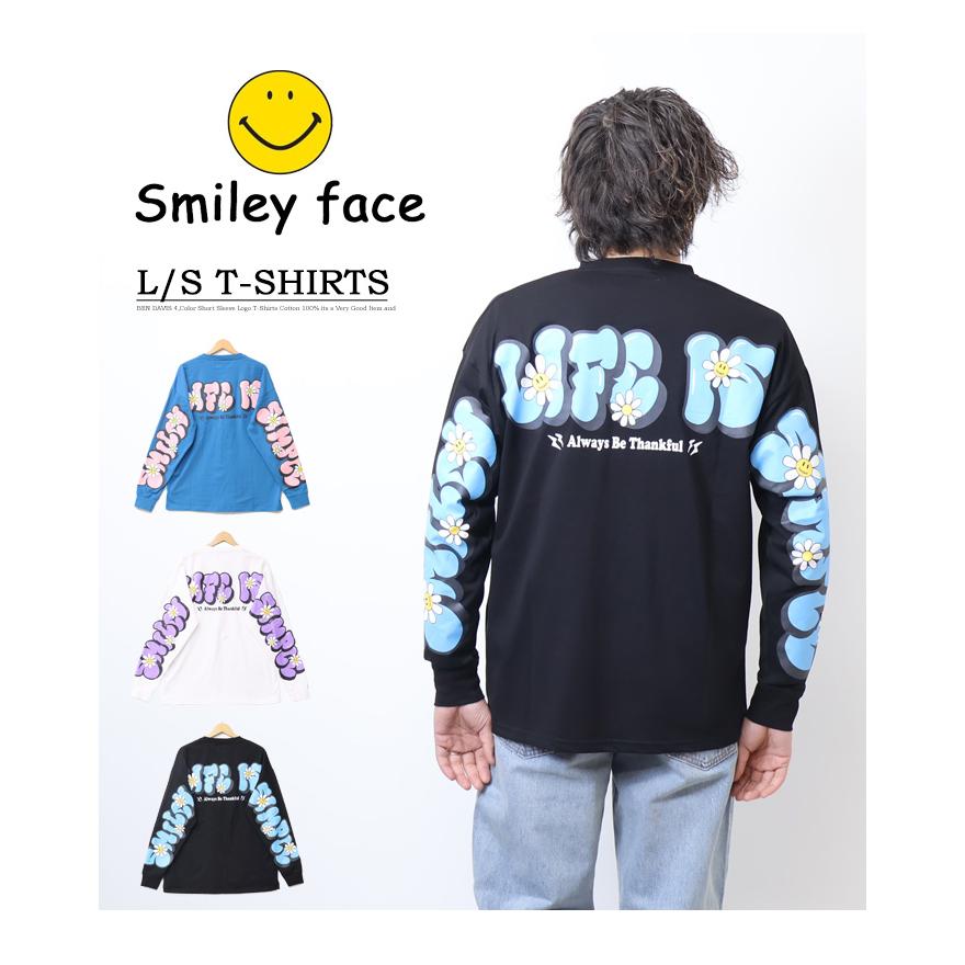 SMILEY FACE スマイリーフェイス アーチスマイル 長袖Tシャツ ビッグシルエット 長T ロンT メンズ レディース ユニセックス ニコちゃん 送料無料 314401｜rexone｜02