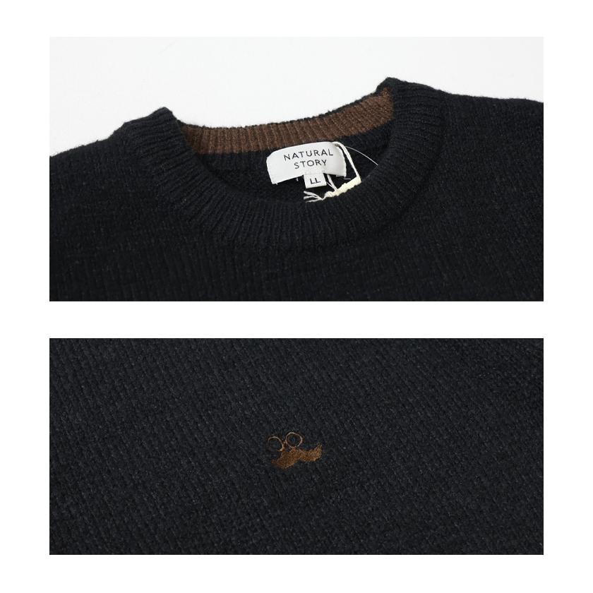 NATURAL STORY ワンポイント ヒゲ刺繍 クルーネックニット セーター