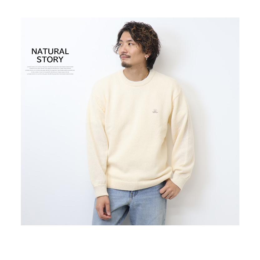 NATURAL STORY ワンポイント ヒゲ刺繍 クルーネックニット セーター