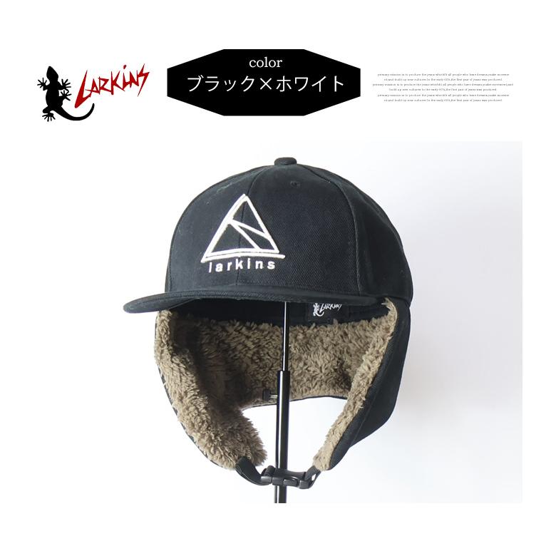 LARKINS ラーキンス ロゴ刺繍 ボアキャップ 帽子 パイロットキャップ 