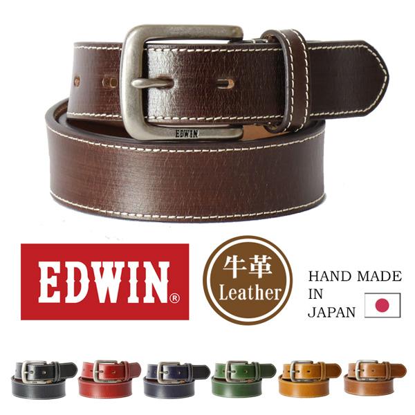 EDWIN（エドウィン） シングルステッチ レザーベルト 日本製 メンズ 本