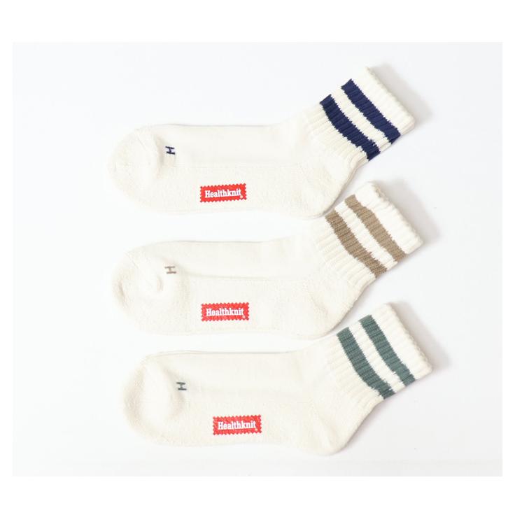 Healthknit ヘルスニット 3P ソックス シンカー2本ライン