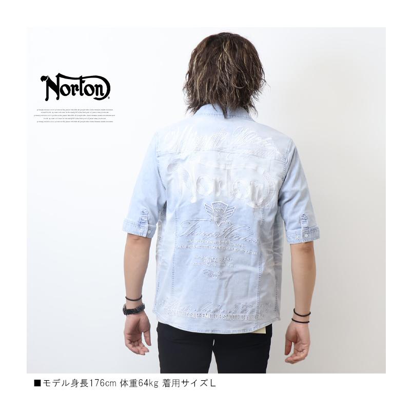ノートン（NORTON） ストレッチ MAX刺繍 5分袖 デニムシャツ メンズ 