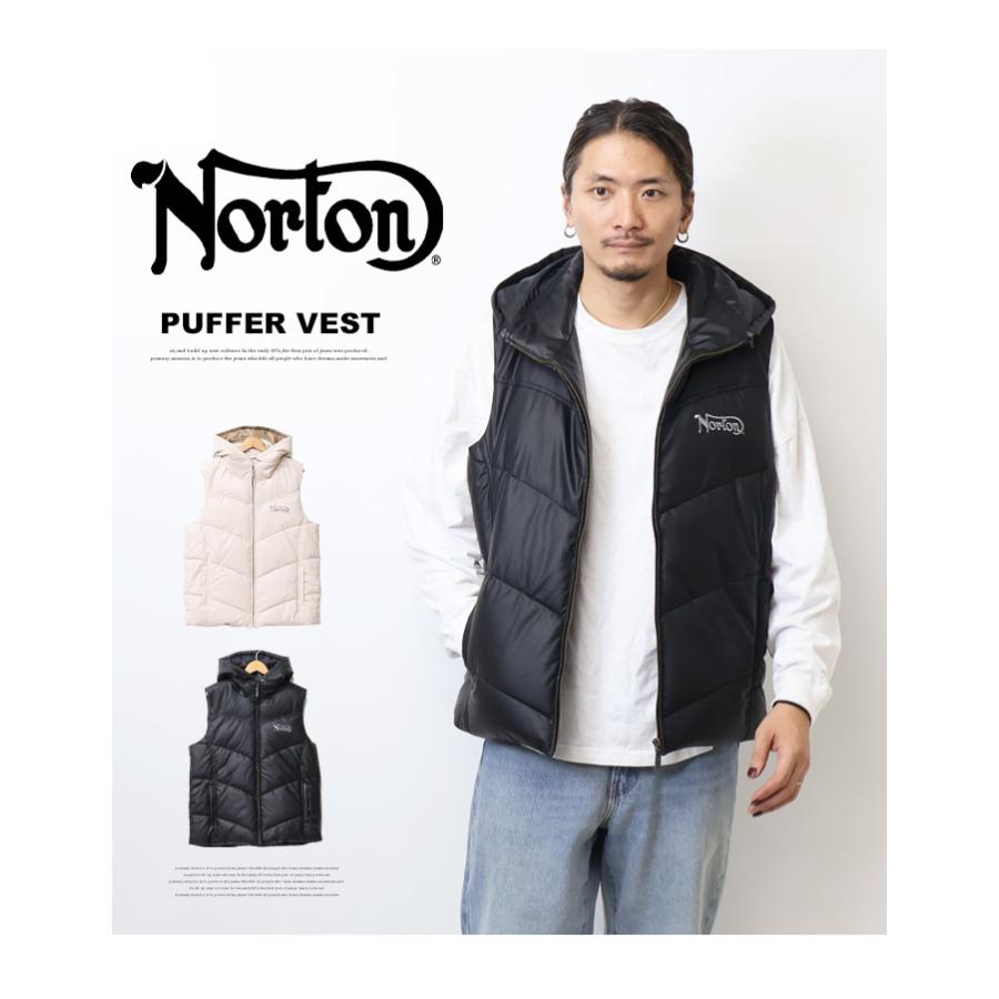 ノートン（NORTON） フェイクレザー フード脱着 中綿ベスト メンズ