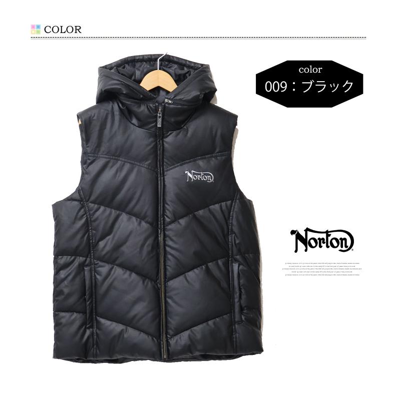 ノートン（NORTON） フェイクレザー フード脱着 中綿ベスト メンズ