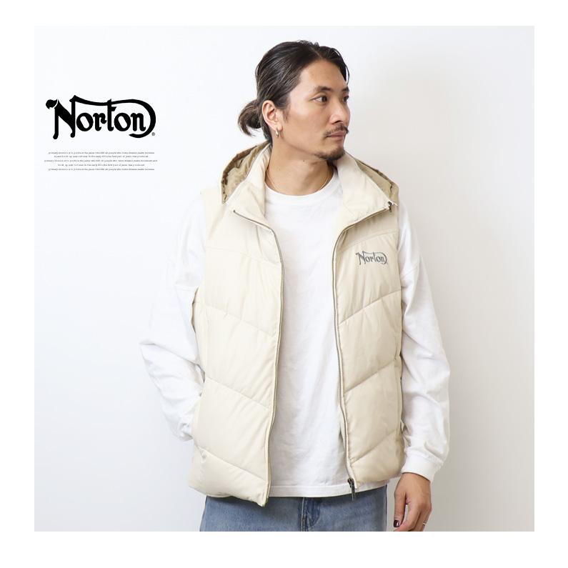 ノートン（NORTON） フェイクレザー フード脱着 中綿ベスト メンズ