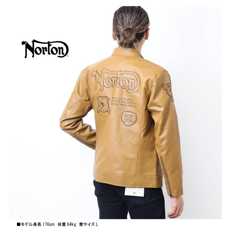 ノートン Norton フェイクレザー パッチド シングルライダース