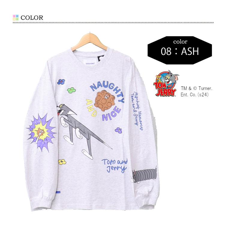 SEQUENZ トムとジェリー カレッジプリント 長袖Tシャツ ビッグT ロンT