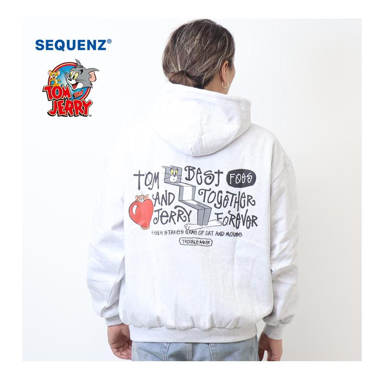 SEQUENZ トムとジェリー バックプリント スウェットパーカー 裏起毛 