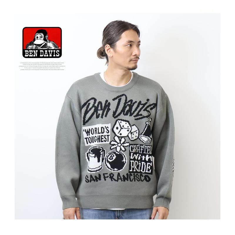 Denimtears クルーネック セーター ロゴ コットン グラフィティ BEN DAVIS ベンデイビス タギングロゴ クルーネックニット