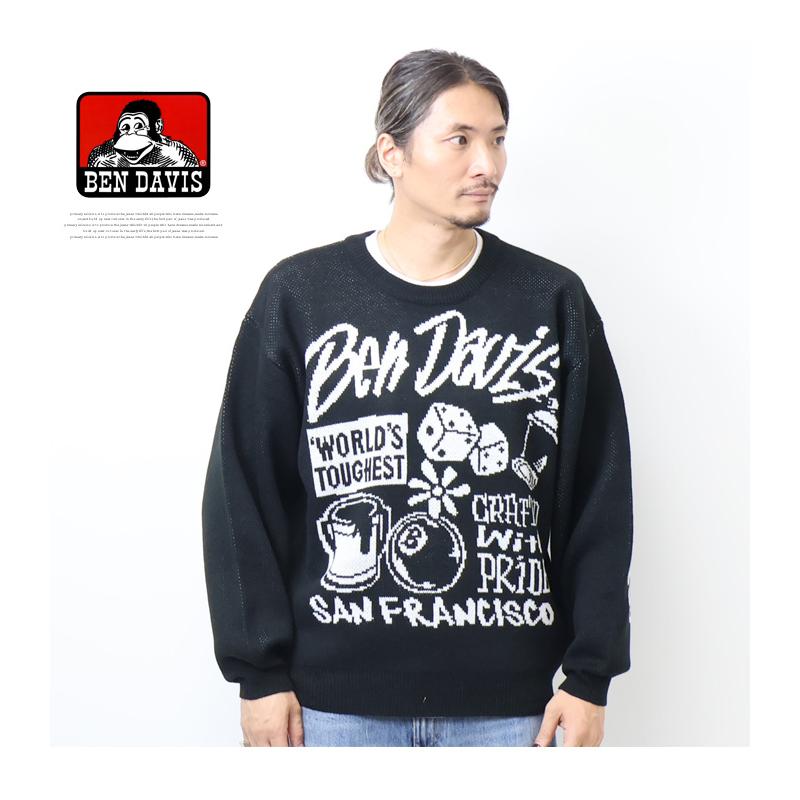 BEN DAVIS ベンデイビス タギングロゴ クルーネックニット セーター