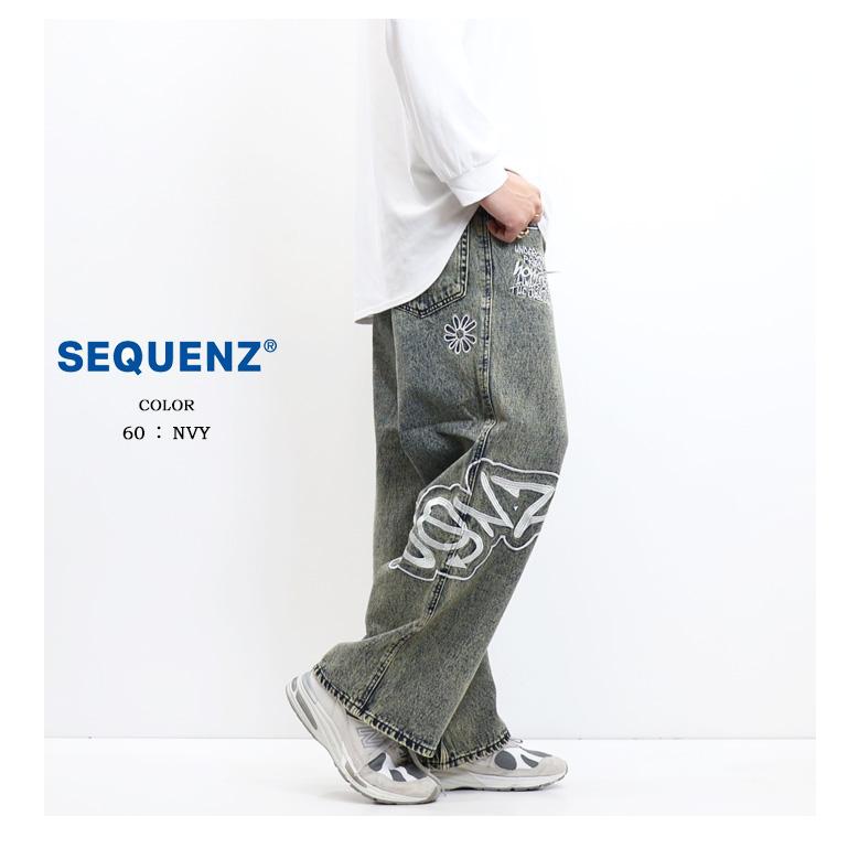 SEQUENZ シークエンズ 刺繍 ルーズデニムパンツ ジーンズ メンズ 送料