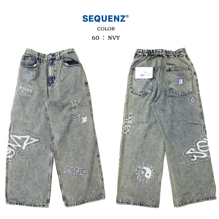 SEQUENZ シークエンズ 刺繍 ルーズデニムパンツ ジーンズ メンズ 送料
