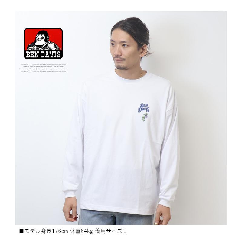 BEN DAVIS（ベンデイビス） ピーチ起毛天竺 ボタニカル刺繍 長袖T