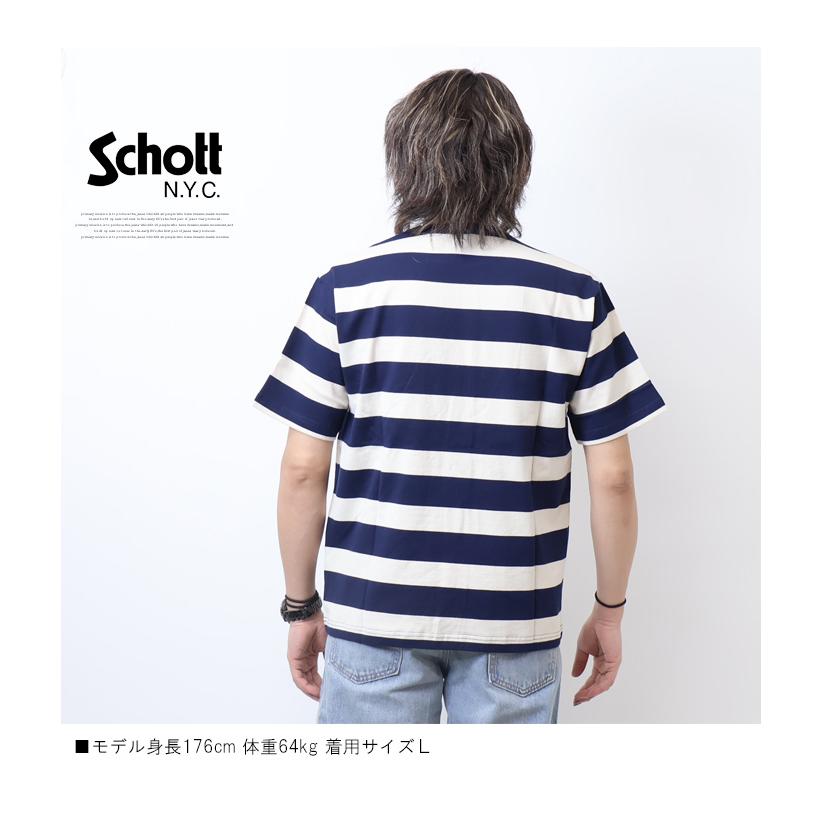 Schott N.Y.C ショット ワイドボーダー 胸ポケット 半袖Tシャツ Schott N.Y.C ショット ワイドボーダー 胸ポケット 半袖Tシャツ