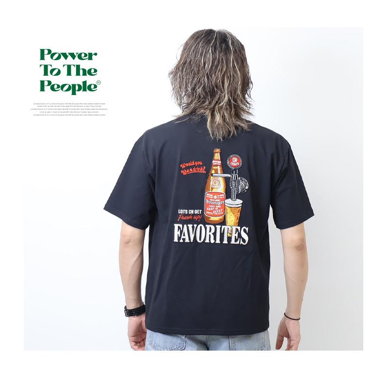 POWER TO THE PEOPLE パワートゥザピープル ビール刺繍 半袖T POWER TO THE PEOPLE パワートゥザピープル ビール刺繍 半袖T