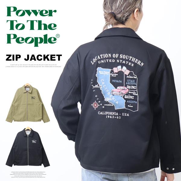 POWER TO THE PEOPLE パワートゥザピープル MAP刺繍 ツイル ジップ