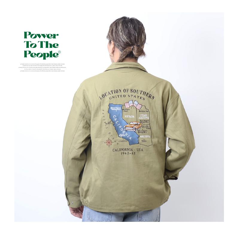 POWER TO THE PEOPLE パワートゥザピープル MAP刺繍 ツイル ジップジャケット ライトアウター ブルゾン メンズ 送料無料 4701029 POWER TO THE PEOPLE パワートゥザピープル MAP刺繍 ツイル ジップジャケット ライトアウター ブルゾン メンズ 送料無料 4701029