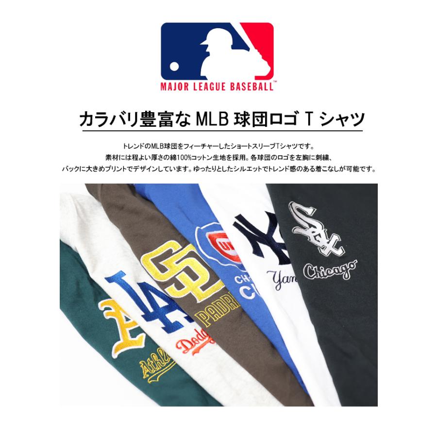 MLB メジャーリーグベースボール チームロゴ刺繍 バックプリント 半袖T