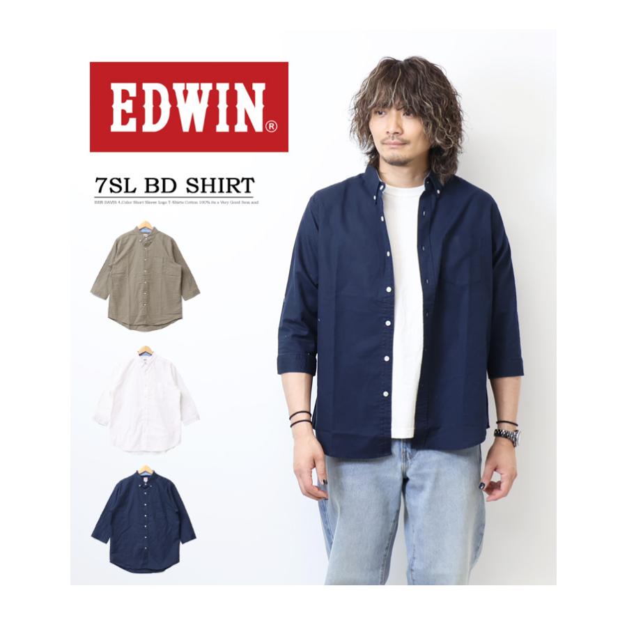 ヒゲダン　Higedan グッズボタン付きシャツ L ネイビー EDWIN（エドウィン） 7分袖 ボタンダウンシャツ 綿麻 7分袖シャツ