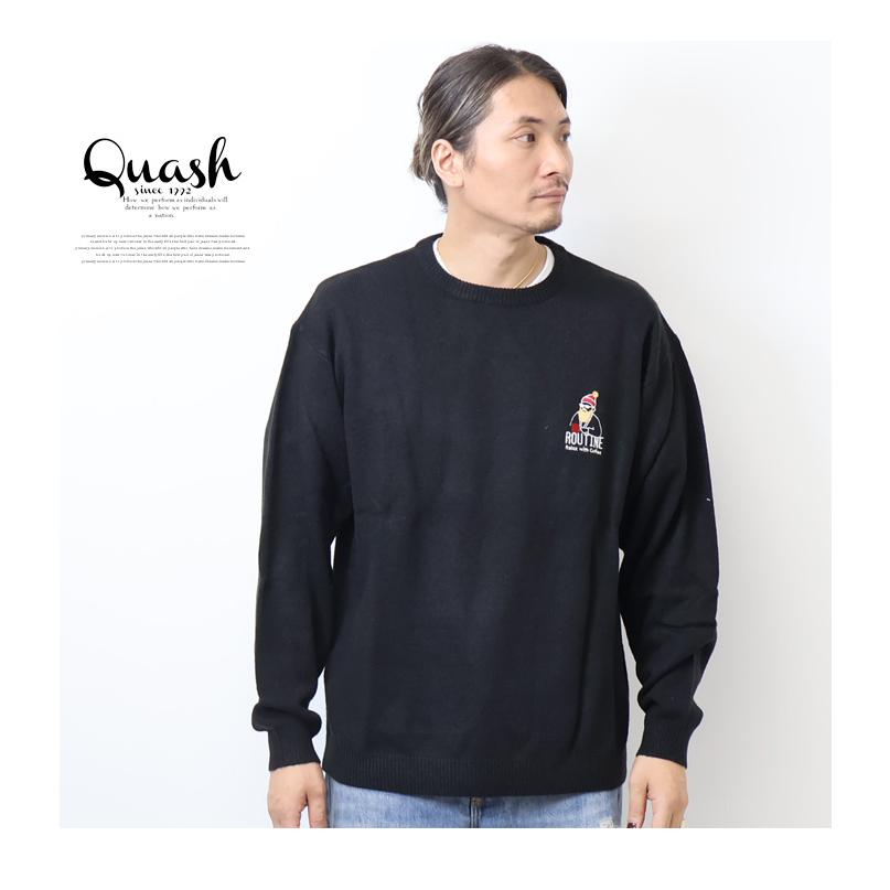 Quash クアッシュ ヒゲ刺繍 クルーネックニット セーター メンズ