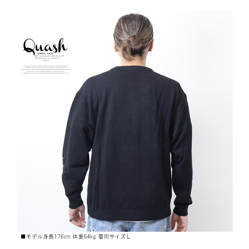 Quash クアッシュ ヒゲ刺繍 クルーネックニット セーター メンズ Quash クアッシュ ヒゲ刺繍 クルーネックニット セーター メンズ
