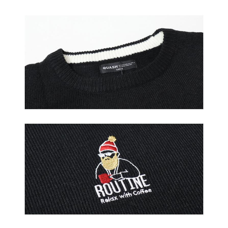 Quash クアッシュ ヒゲ刺繍 クルーネックニット セーター メンズ Quash クアッシュ ヒゲ刺繍 クルーネックニット セーター メンズ