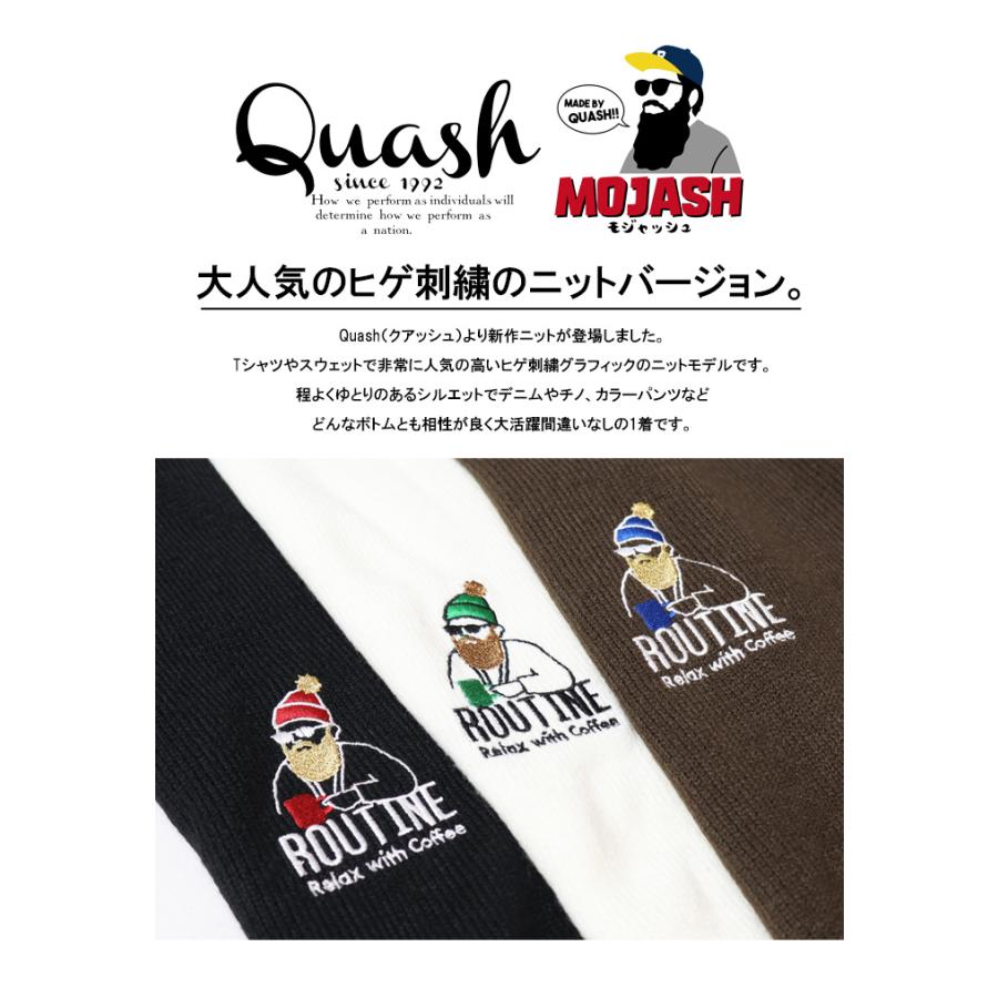 Quash クアッシュ ヒゲ刺繍 クルーネックニット セーター メンズ
