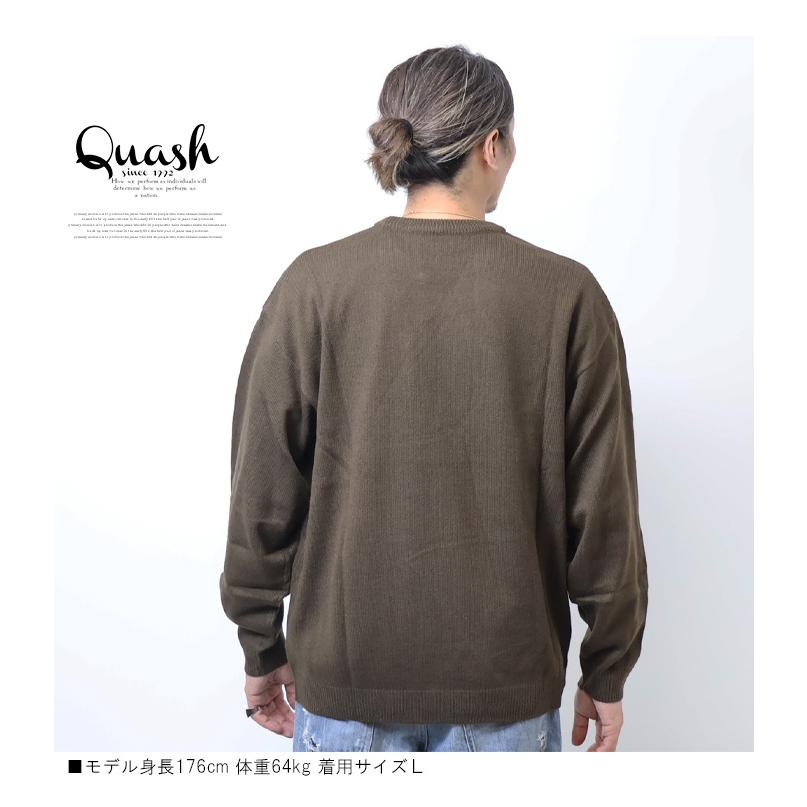 Quash クアッシュ ヒゲ刺繍 クルーネックニット セーター メンズ Quash クアッシュ ヒゲ刺繍 クルーネックニット セーター メンズ